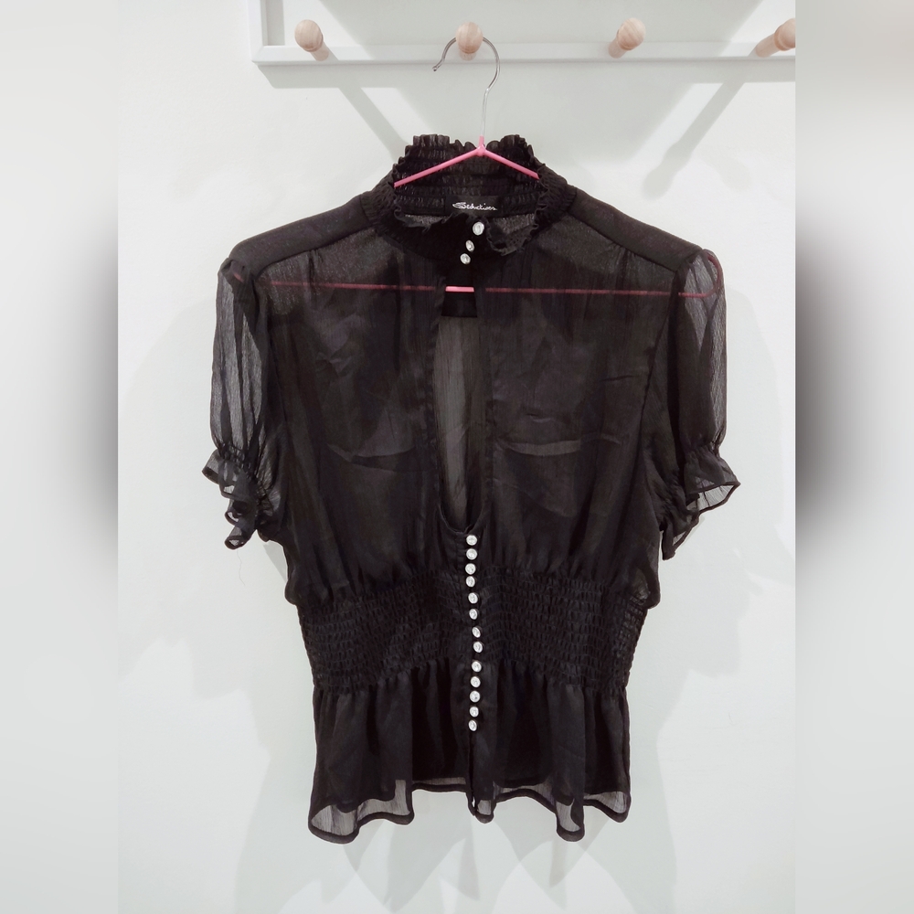 Seduction Black Sheer Button-Up Blouse